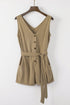 Button V Neck Romper With Belt